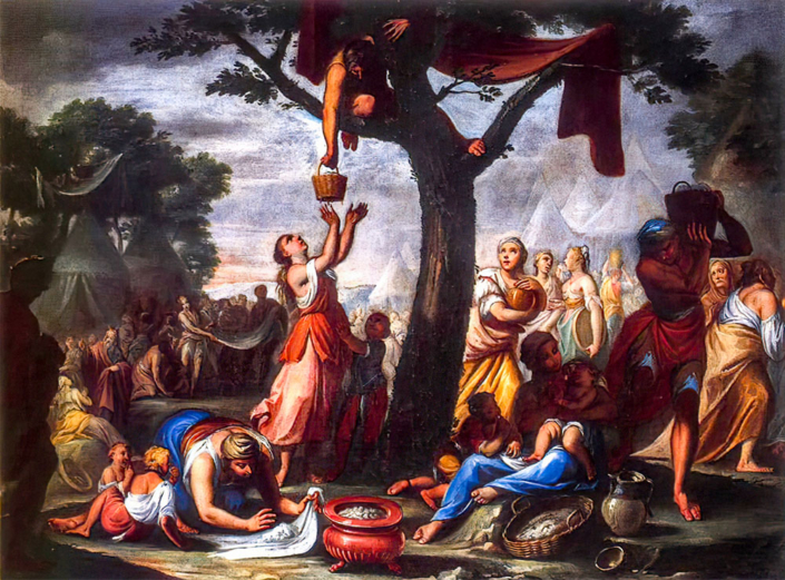 Tela sul lato sinistro dell’Abside – “La raccolta della manna” – di autore ignoto, del sec. XVIII