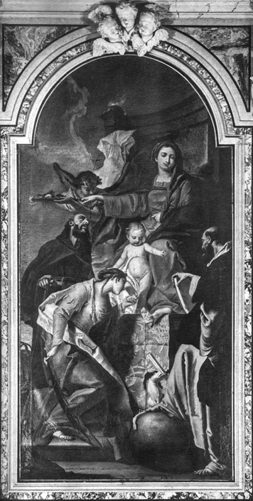 Pala dell’Altare della Compagnia del Rosario – “Madonna tra Santi”, di Francesco Lorenzi e sua scuola, del sec. XVIII